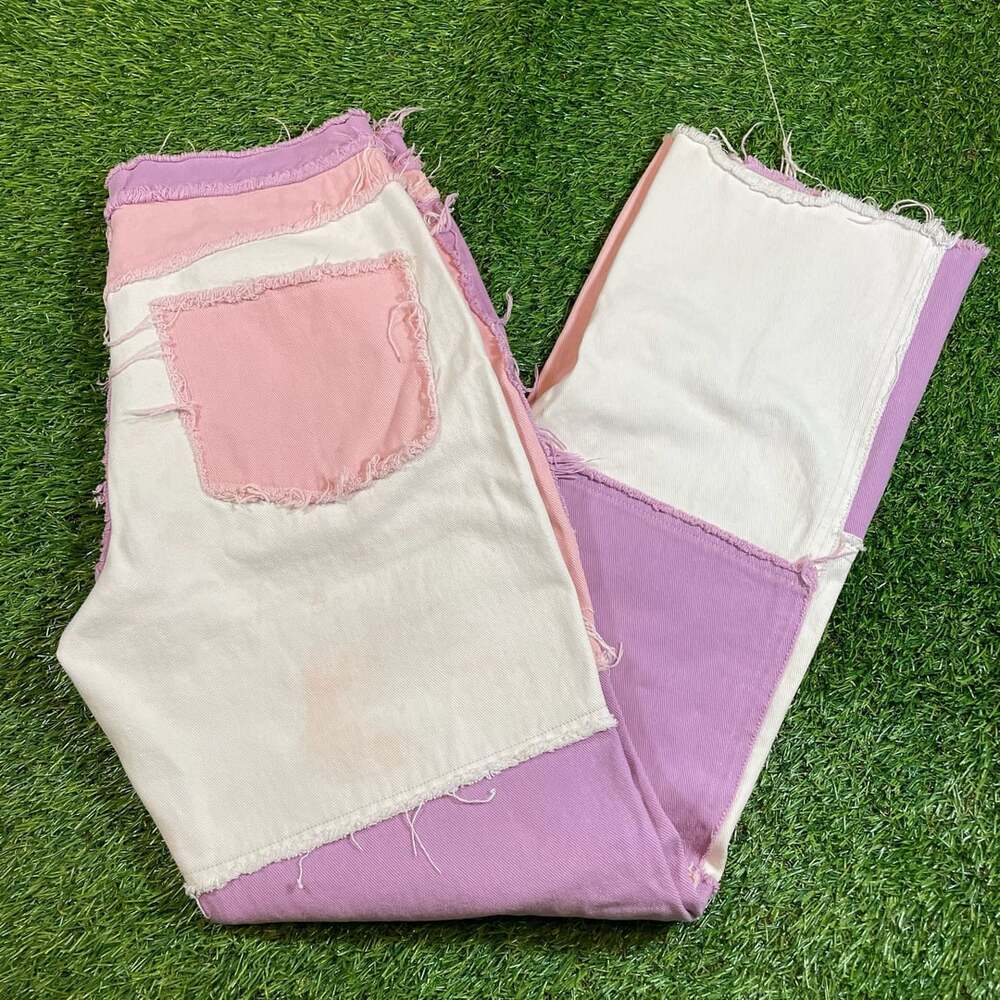 Jaded London Pink Purple White Patchwork Boyfriend Fit Jeans W28